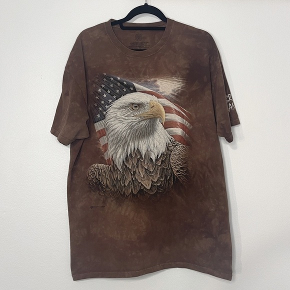 THE Mountain Bald Eagle Shirt Adult 2XL XXL American Flag Brown Tie-Dye USA Made - Picture 1 of 5